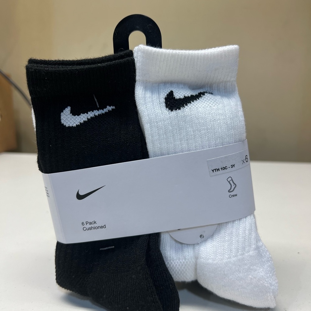 Nike Kids Black and White Crew Socks - 6 Pack